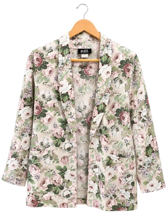 Jackets & Blazers - Vintage Floral Open Front Blazer Jacket Cottagecore Garden Roses Size 2